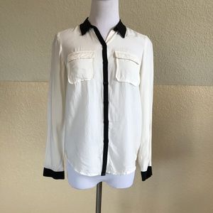 Ann Taylor LOFT, White & Black Button-down Blouse!